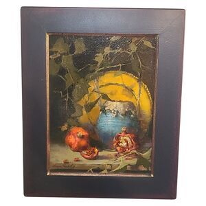 Pomegranates "Frannys Jar" Ann Hardy Listed Artist Oil Painting 12"x16" Framed